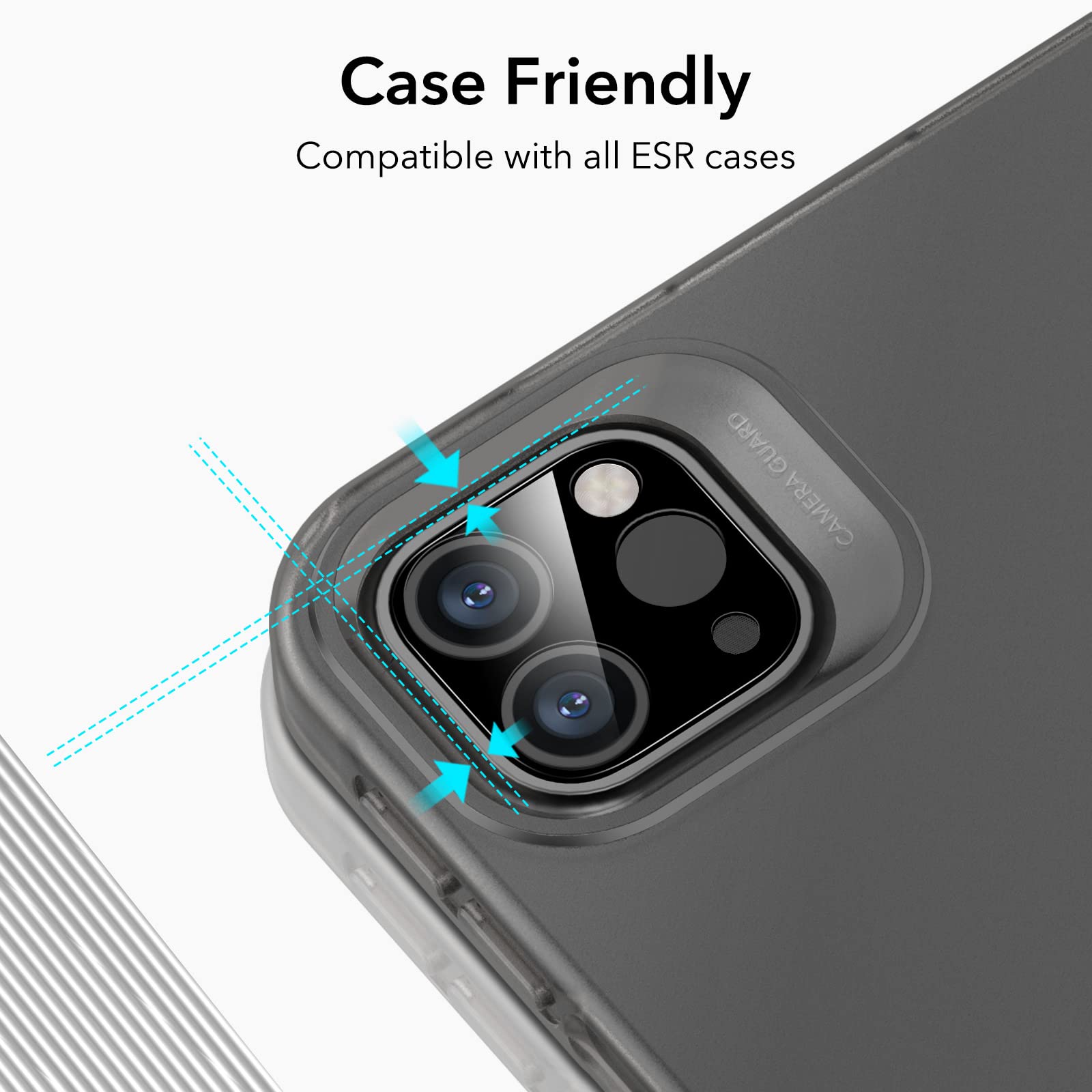 ESR 2 Pack Camera Lens Protector Compatible with iPad iPad Pro11/13 2024, Pro 12.9/11 Inch (2022/2021/2020), 9H Anti-Scratch Tempered Glass, HD Clarity, 3D Full Coverage