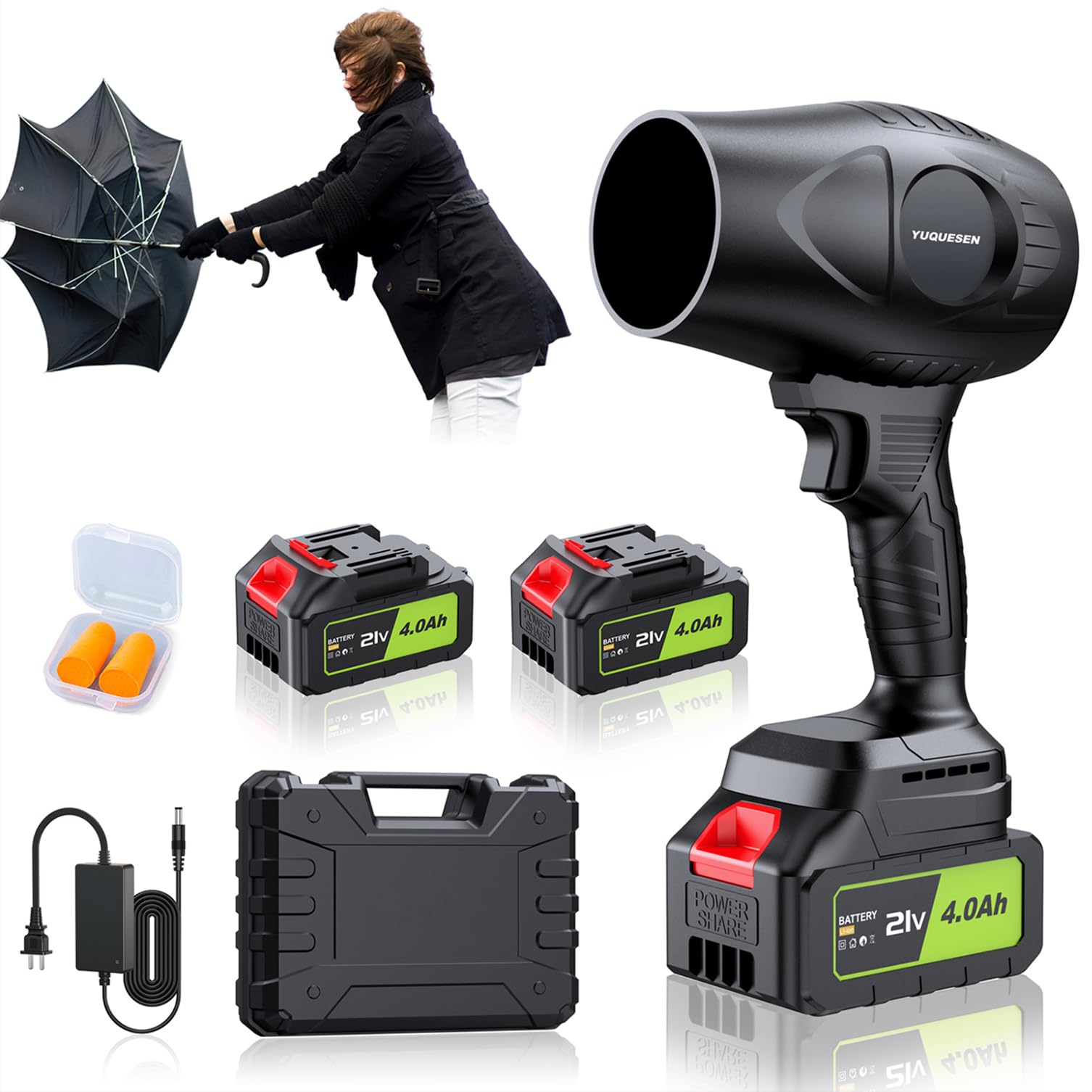 980,000 RPM Cordless Leaf Blower - 21V Electric Handheld Leaf Blower with 2×4.0Ah Batteries & Fast Charger - Lightweight for Patio, Lawn, Yard, Deck Cleaning