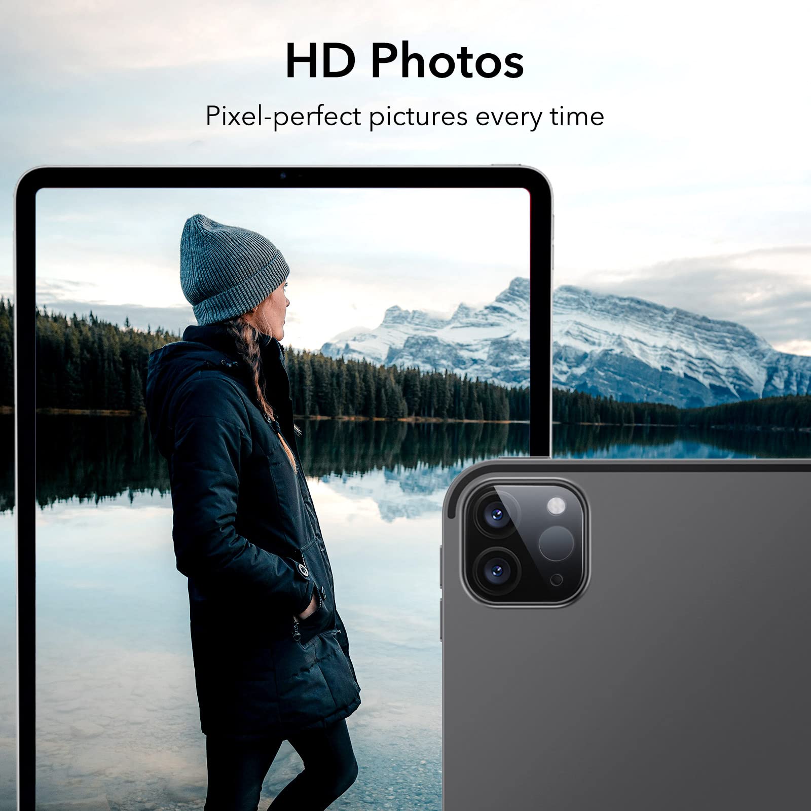 ESR 2 Pack Camera Lens Protector Compatible with iPad iPad Pro11/13 2024, Pro 12.9/11 Inch (2022/2021/2020), 9H Anti-Scratch Tempered Glass, HD Clarity, 3D Full Coverage