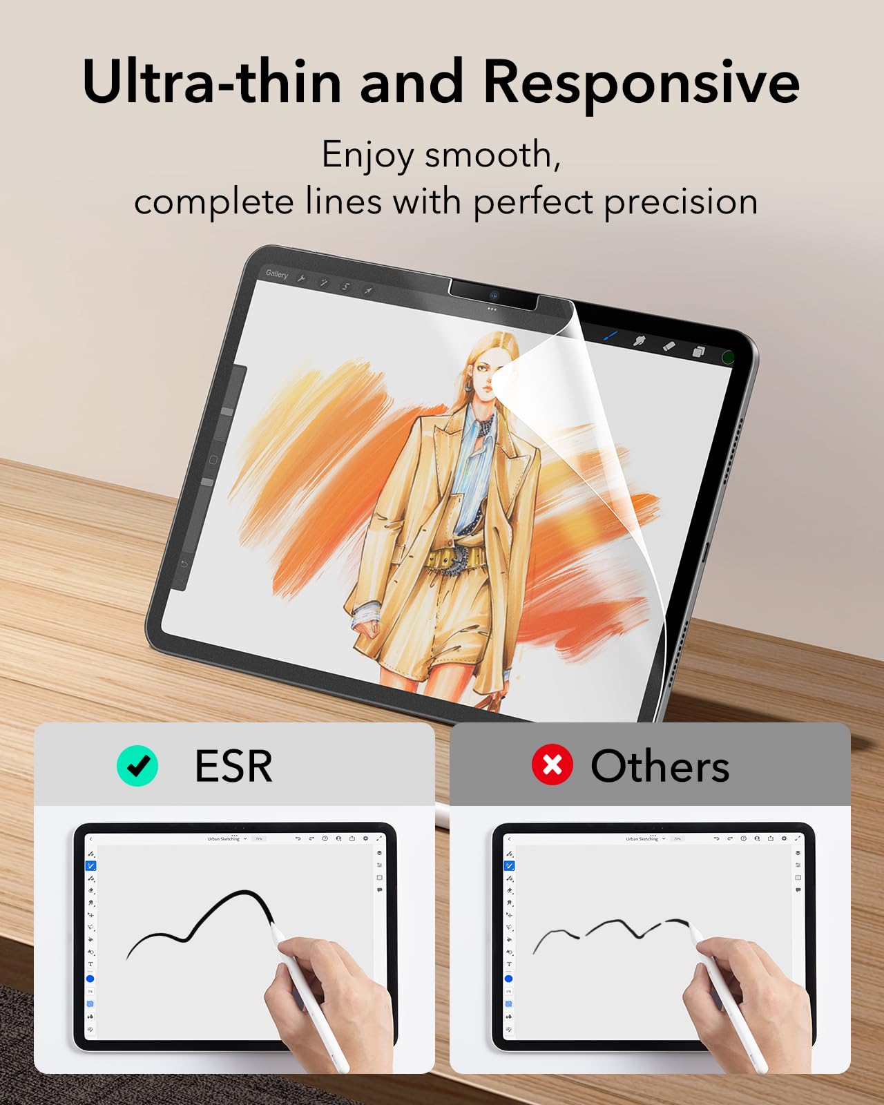 ESR 2 Pack Paper-Feel Screen Protector for iPad Pro 11 Inch M4 2024, Write and Draw Like on Paper, Scratch Protection with Easy Application Tray, Thin and Responsive