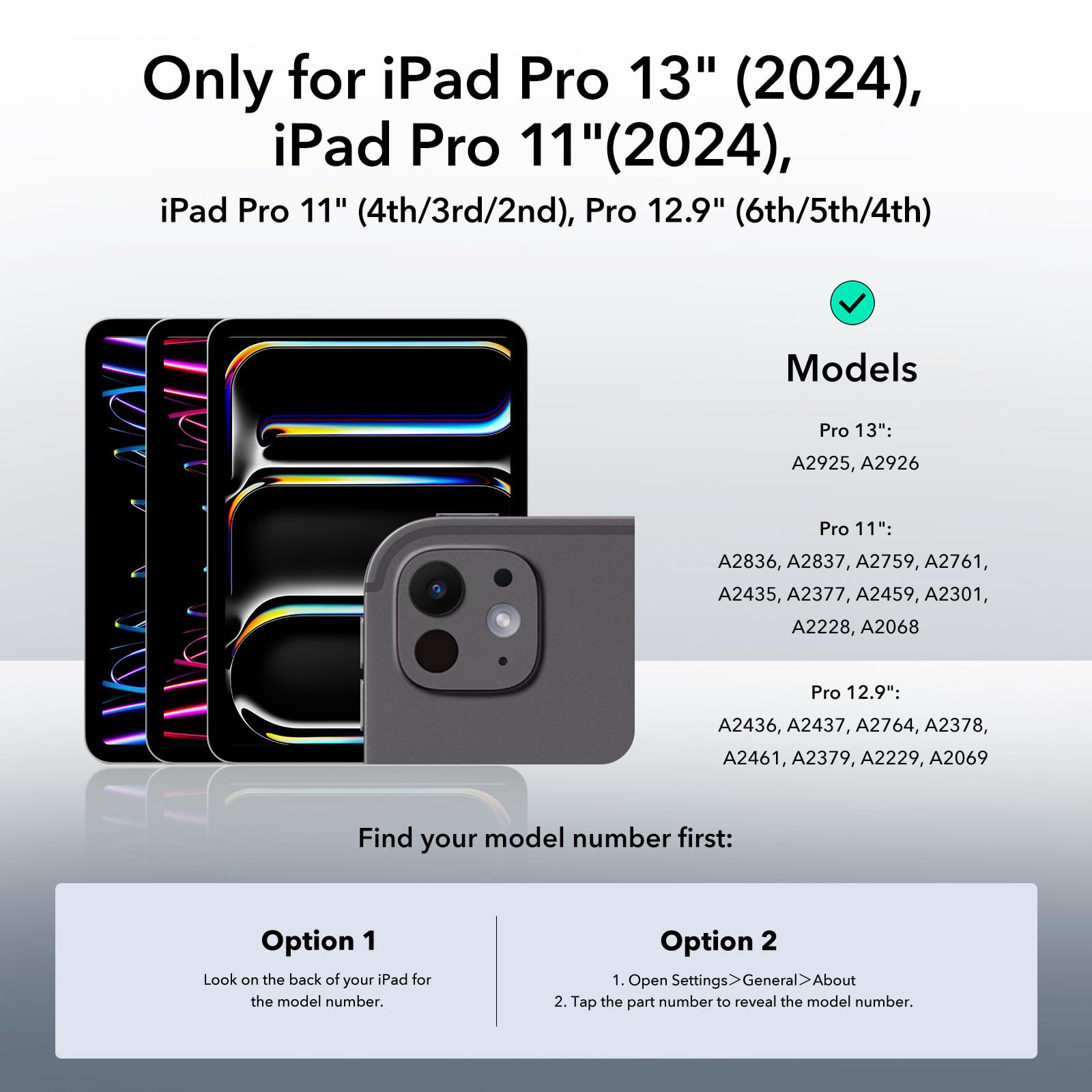 ESR 2 Pack Camera Lens Protector Compatible with iPad iPad Pro11/13 2024, Pro 12.9/11 Inch (2022/2021/2020), 9H Anti-Scratch Tempered Glass, HD Clarity, 3D Full Coverage