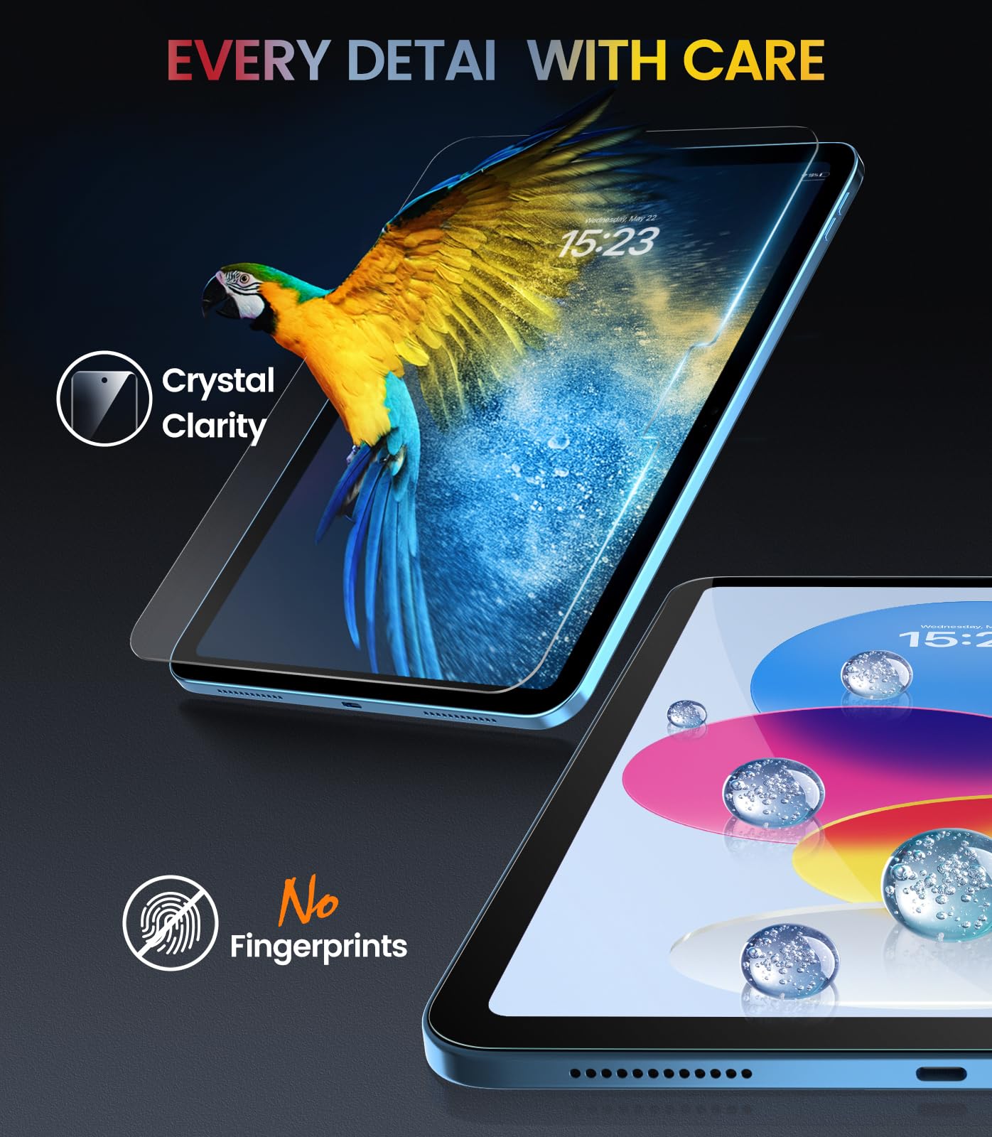 EZ-GLAZ-2 Pack Screen Protector for iPad 11th A16 11-in. /10th Generation 10.9-in. (2025/2022), 9H+ Hardness Tempered Glass with Easy Application Tray, Support Apple Pencil, Case Compatible, HD Clear