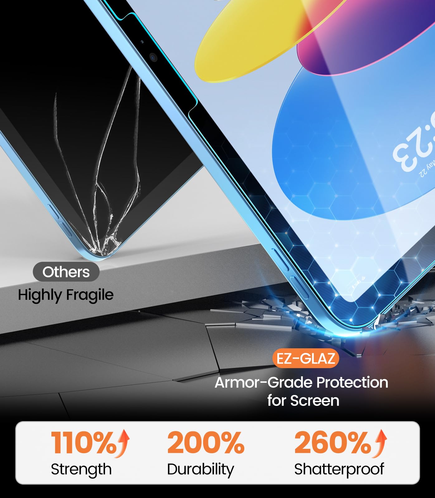 EZ-GLAZ-2 Pack Screen Protector for iPad 11th A16 11-in. /10th Generation 10.9-in. (2025/2022), 9H+ Hardness Tempered Glass with Easy Application Tray, Support Apple Pencil, Case Compatible, HD Clear