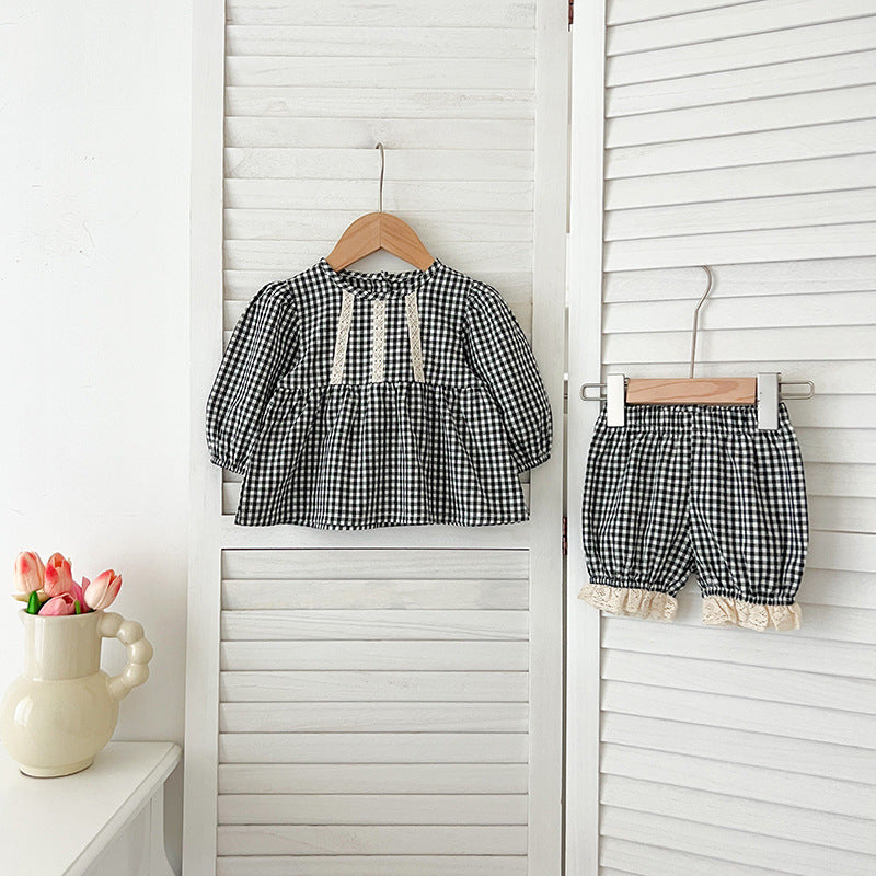 Arrival Autumn Baby Kids Girls Long Sleeves Plaid Top and Bloomers – Princess Sister Matching Set
