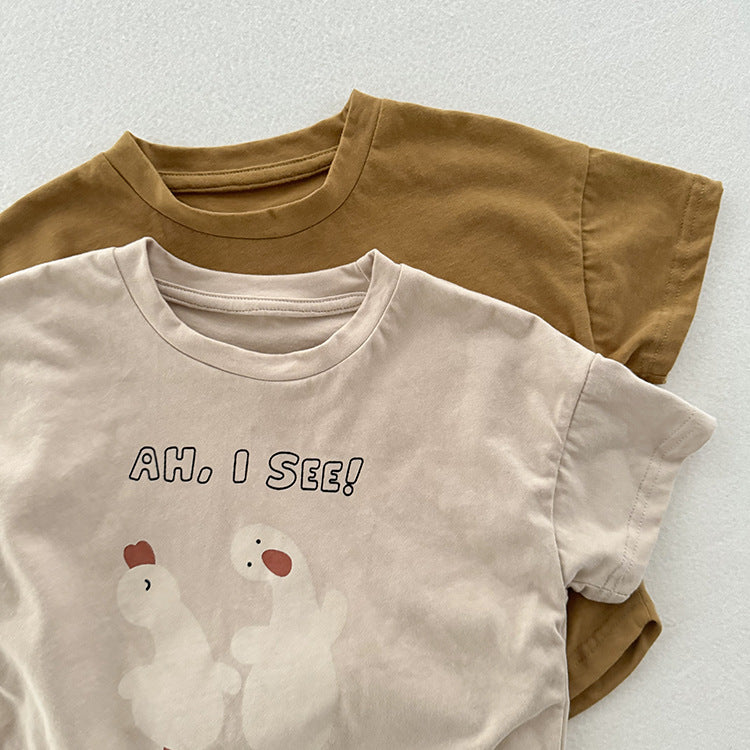 Summer New Arrival Kids Unisex Soft Comfortable Short Sleeves Silly Duck Pattern Top Casual T-Shirt