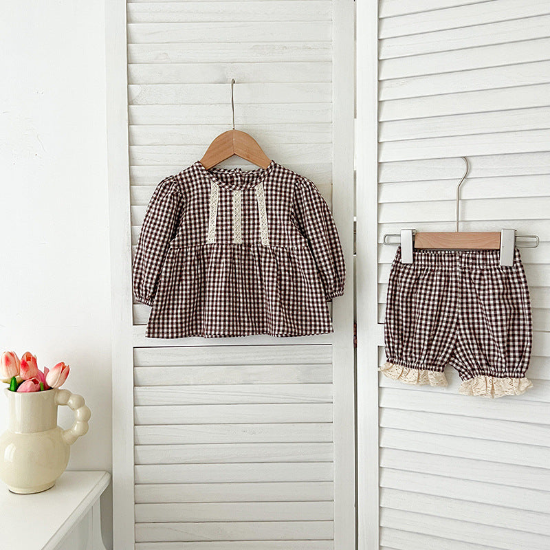 Arrival Autumn Baby Kids Girls Long Sleeves Plaid Top and Bloomers – Princess Sister Matching Set