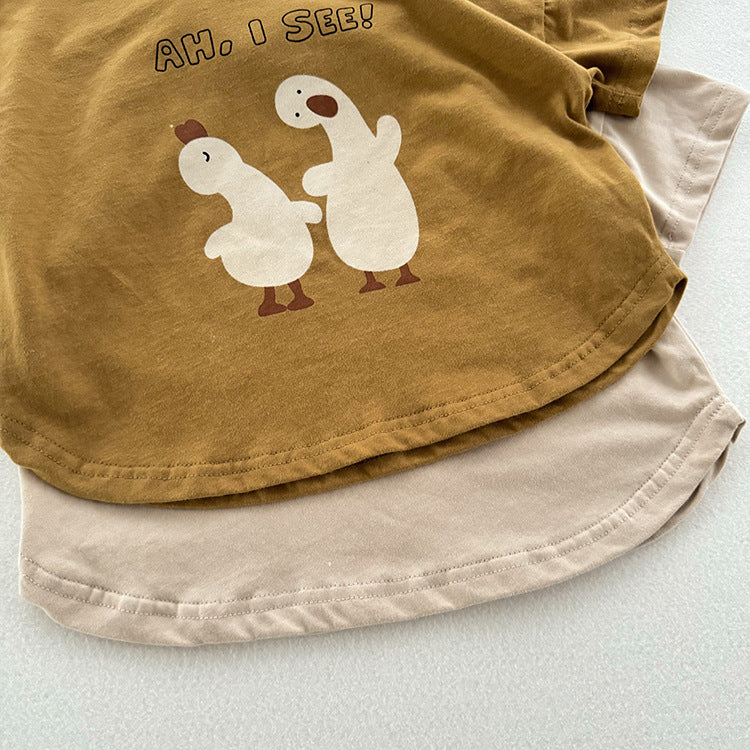 Summer New Arrival Kids Unisex Soft Comfortable Short Sleeves Silly Duck Pattern Top Casual T-Shirt