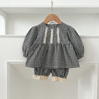 Arrival Autumn Baby Kids Girls Long Sleeves Plaid Top and Bloomers – Princess Sister Matching Set