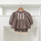 Arrival Autumn Baby Kids Girls Long Sleeves Plaid Top and Bloomers – Princess Sister Matching Set