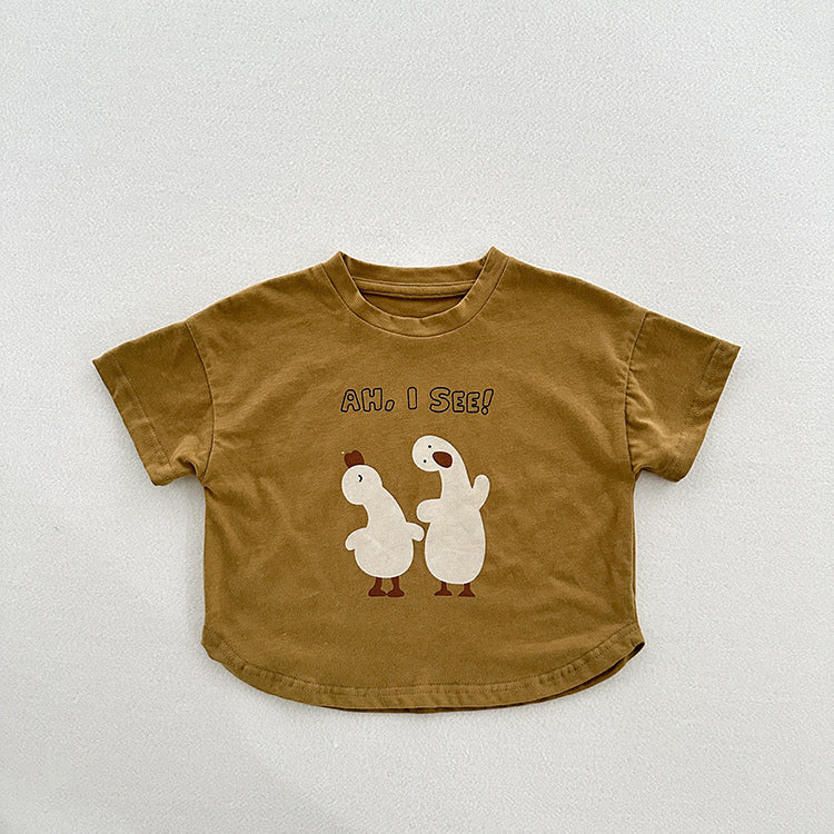 Summer New Arrival Kids Unisex Soft Comfortable Short Sleeves Silly Duck Pattern Top Casual T-Shirt