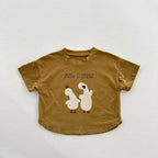 Summer New Arrival Kids Unisex Soft Comfortable Short Sleeves Silly Duck Pattern Top Casual T-Shirt