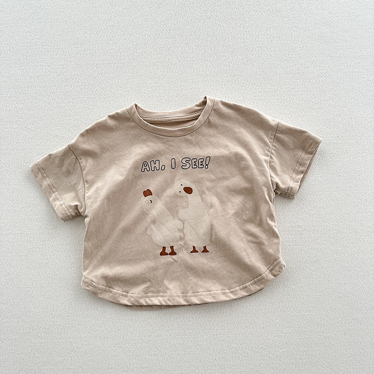 Summer New Arrival Kids Unisex Soft Comfortable Short Sleeves Silly Duck Pattern Top Casual T-Shirt