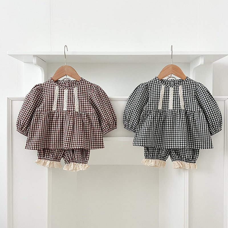Arrival Autumn Baby Kids Girls Long Sleeves Plaid Top and Bloomers – Princess Sister Matching Set